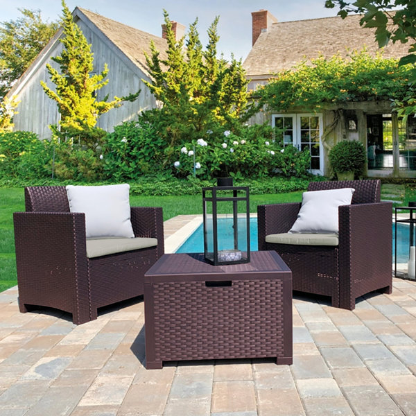 17 Stories Outdoor Lounge Set Neptune, Garden Set with Cushions, Rattan